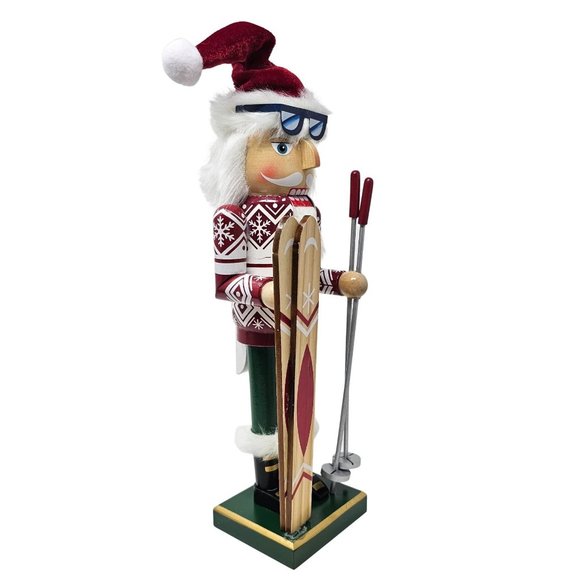 14" Male Skier Downhill With Red Hat Nutcracker, Christmas Decor - Picture 4 of 4